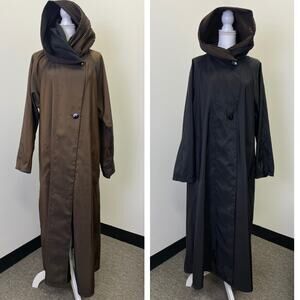 Vintage Mycra Pac Raincoat Reversible Bronze Black Pleated Hood M/L